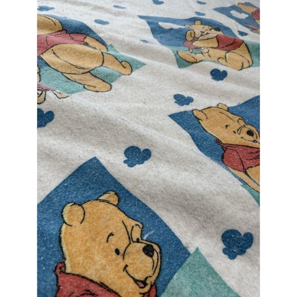 Vtg Disney Winnie The Pooh Piglet Blanket Clouds 93” X 70” Blue Binding Twin Bed - Picture 9 of 13
